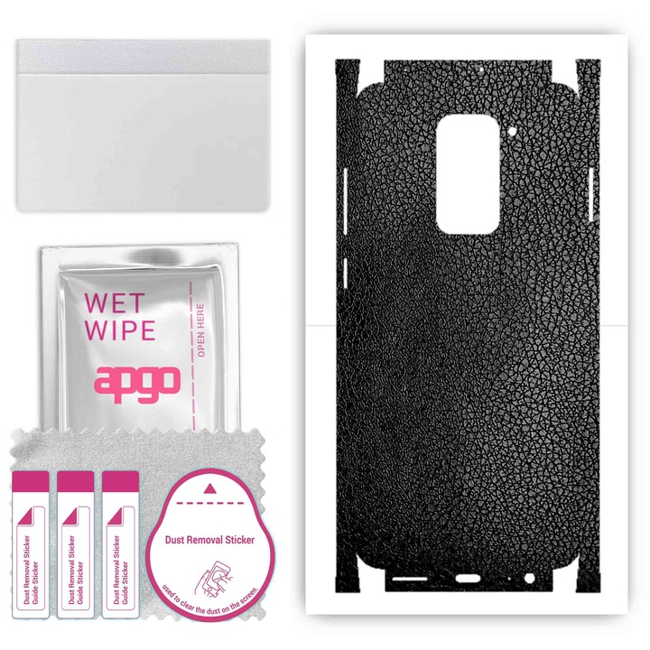 Folie de vinil pentru spate + parti compatibile cu Xiaomi Redmi Note 9, rezistent la zgarieturi, Piele neagra