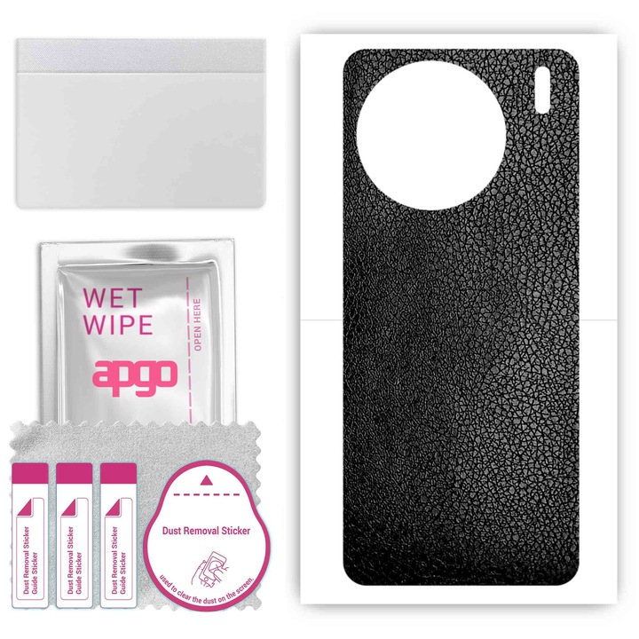Folie de vinil pentru spate compatibil cu Vivo X90, rezistent la zgarieturi, Piele neagra