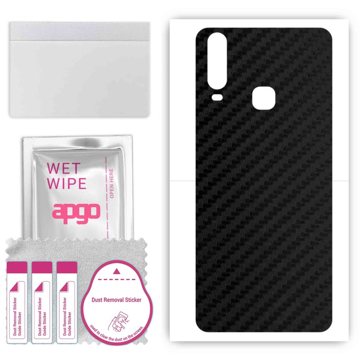 Задно винилово фолио, съвместимо с vivo Y17, устойчиво на надраскване въглеродно черно