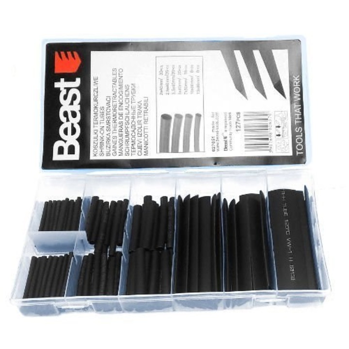 Set 127 tuburi termocontractabile, Beast, 40 mm, Negru