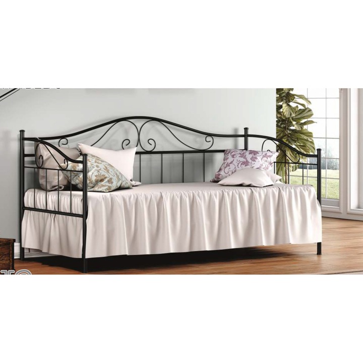 Pat metalic KS Kouppas, 90x200cm, negru, pentru saltea 90x200cm