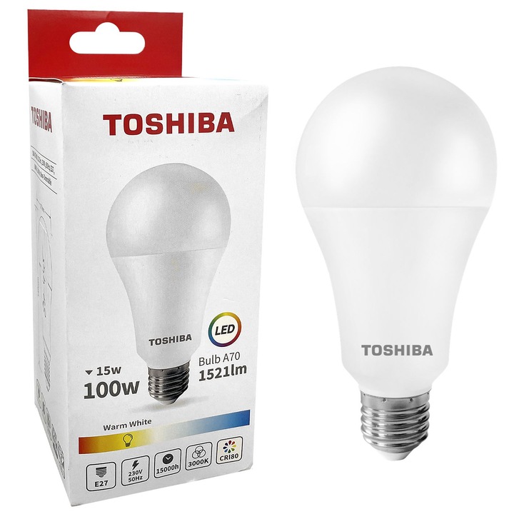 Bec LED Toshiba, 15W, E27, 3000K, Lumina calda