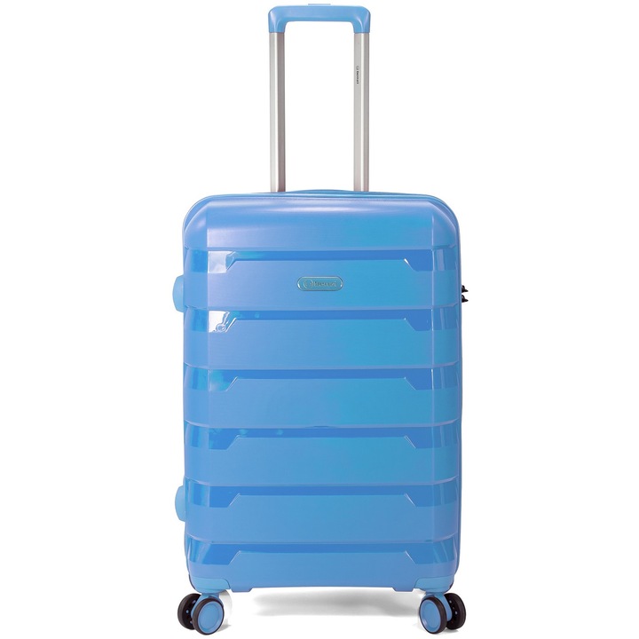 Közepes bőrönd, Bővíthető, Benzi BZ 5750, Polipropilén, 4 kerekű, 66 cm, Világos kék