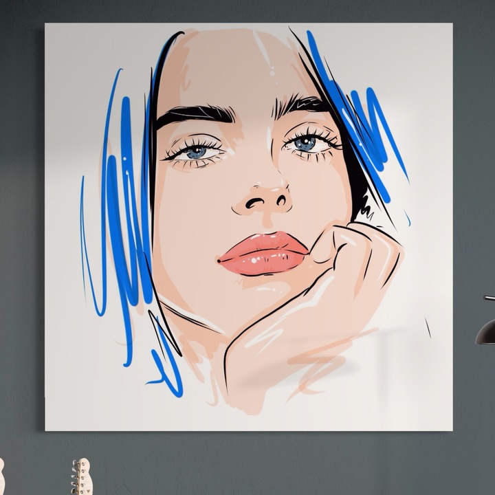 Премиум Канава Картина, LuxCanva® A1366, Влюбено Момиче, 100 X 100 СМ, 100% Памучно Платно 400гр/м2, Дървена Рамка, Всекидневна, Момиче, Мечтателка, Любов, Спалня, Ярки Цветове