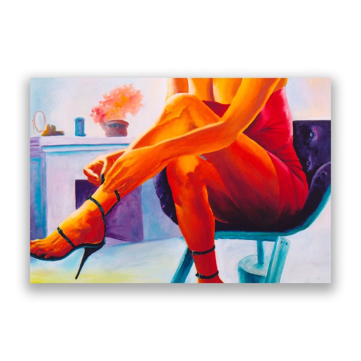 Първокласна картина на платно, LuxCanva, A1368, Секси крака, 40 X 60 CM, 100% памучно платно 400g/m2, Дървено шаси, Всекидневна, Жена, Крака, Красота, Чувствено, Облекло, Живи цветове