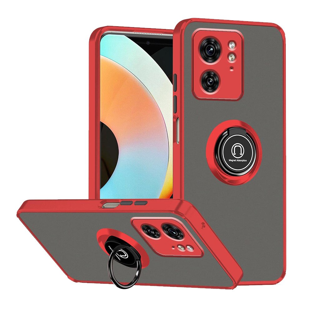 Husa Matte Ring Grip, Compatibil cu Motorola Edge 40, Antisoc Armor, Inel rotativ 360 grade, Magnet suport auto incorporat, Rosu