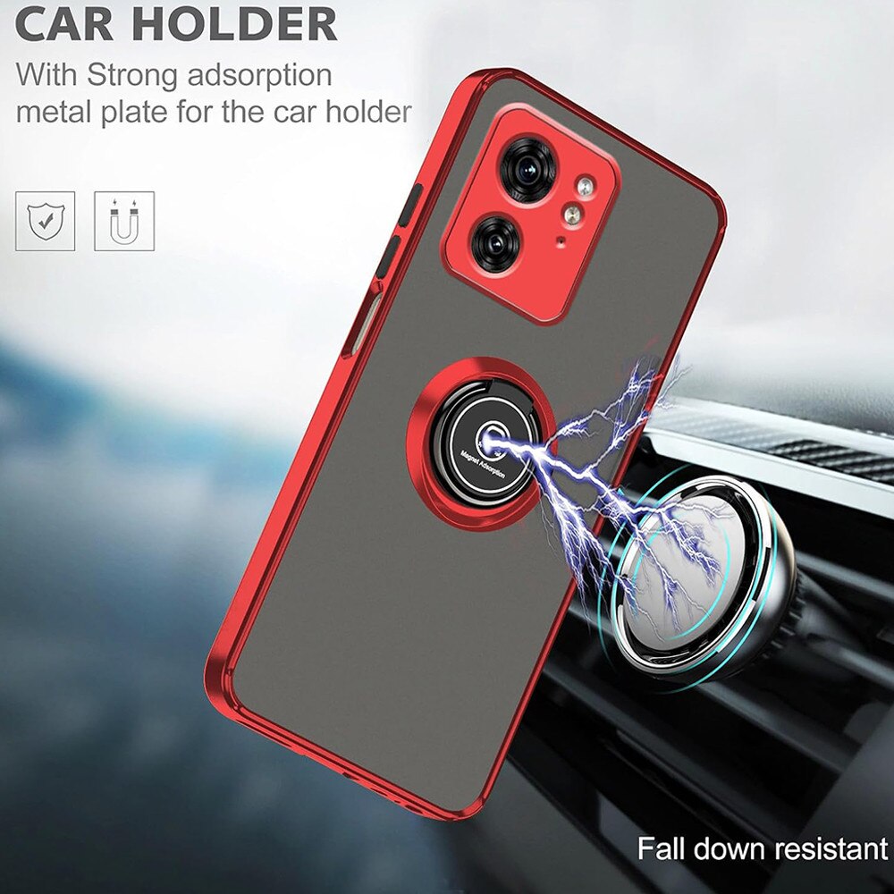 Husa Matte Ring Grip, Compatibil cu Motorola Edge 40, Antisoc Armor, Inel rotativ 360 grade, Magnet suport auto incorporat, Rosu