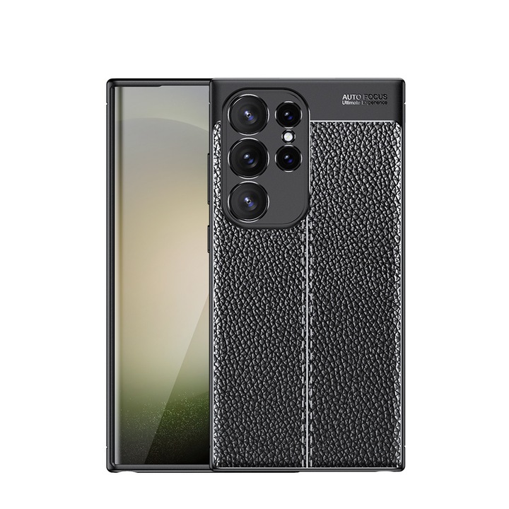 Калъф за Samsung Galaxy S24 Ultra CaseMe, силикон, TPU с кожена шарка, back cover, Черен цвят
