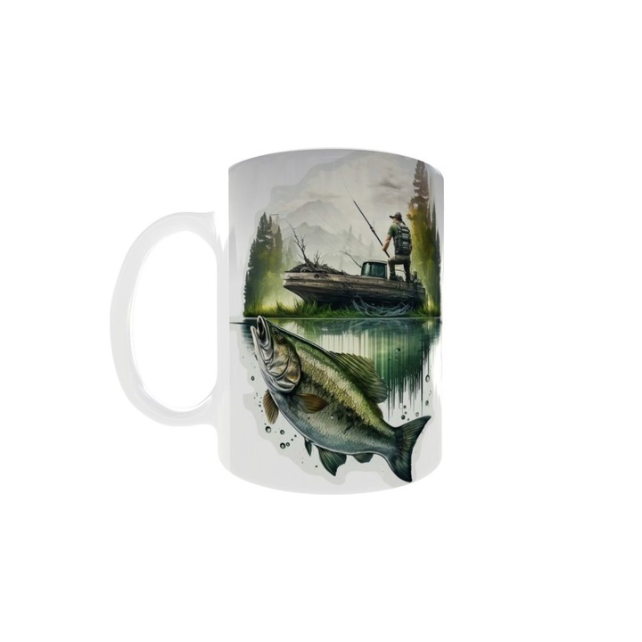 Cana alba personalizata pentru iubitorii de pescuit, INOVATIX, 330 ml