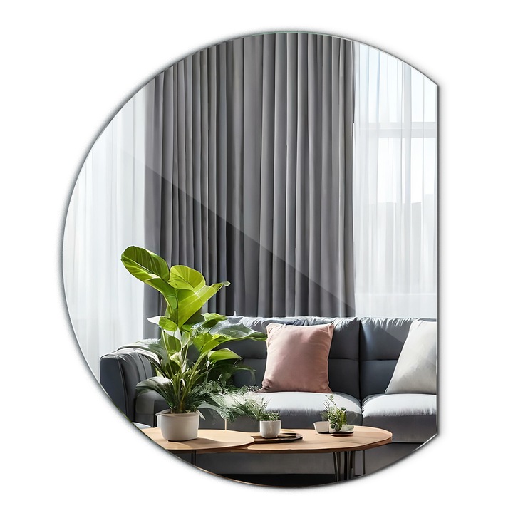 Oglinda rotunda cu margine tesita, Wallfluent, 74 cm x 90 cm, decorativa, 0103005503509000000000