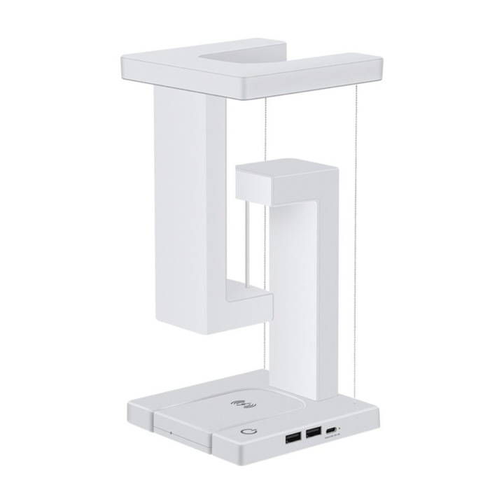 LED lámpa, intelligens gyorstöltő vezetékekkel, gravitáció, irodai és otthoni használatra, érintésvezérlés, fehér színben