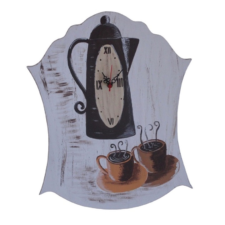 Ceas de perete, pentru Bucatarie, din lemn, Multicolor, 40 x 30 cm