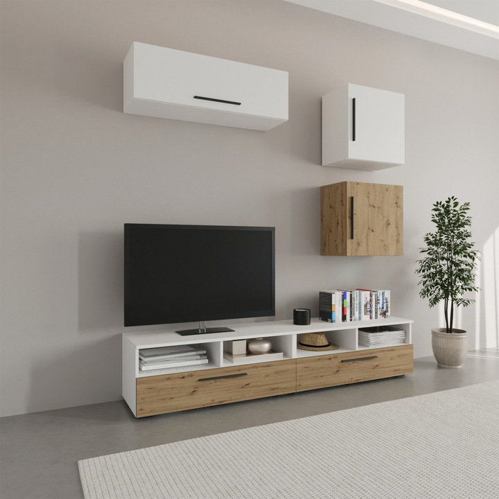 Living haaus Kos V15, Alb/Stejar Artisan, L 190 cm