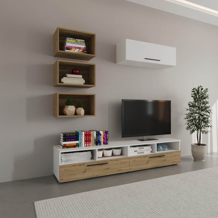 Living haaus Kos V17, Alb/Stejar Artisan, L 190 cm