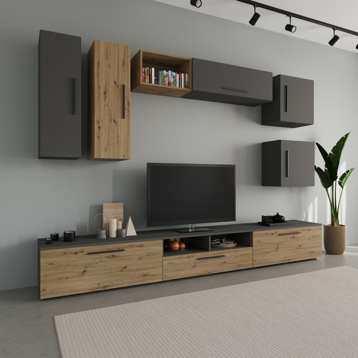 Living haaus Kos V1, Antracit/Stejar Artisan, L 285 cm