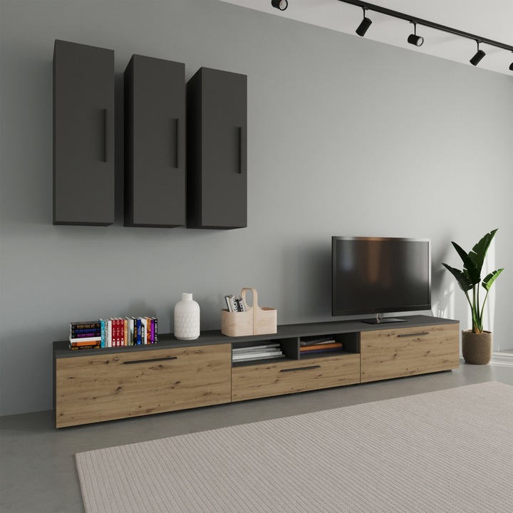 Living haaus Kos V7, Antracit/Stejar Artisan, L 285 cm