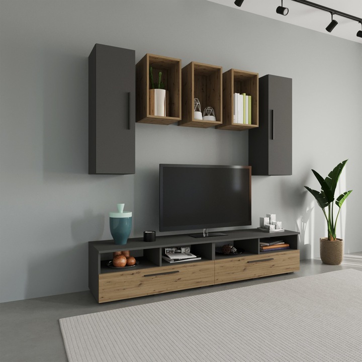 Living haaus Kos V9, Antracit/Stejar Artisan, L 190 cm