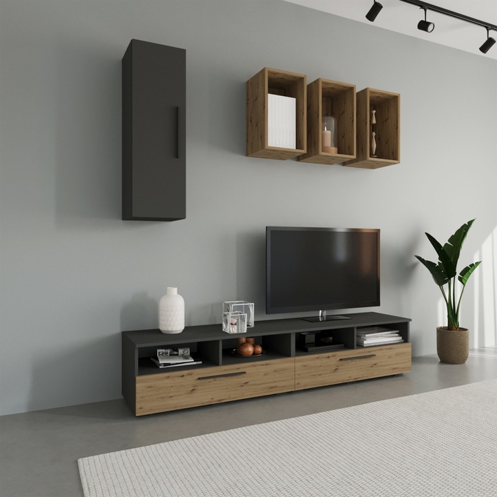 Living haaus Kos V12, Antracit/Stejar Artisan, L 190 cm