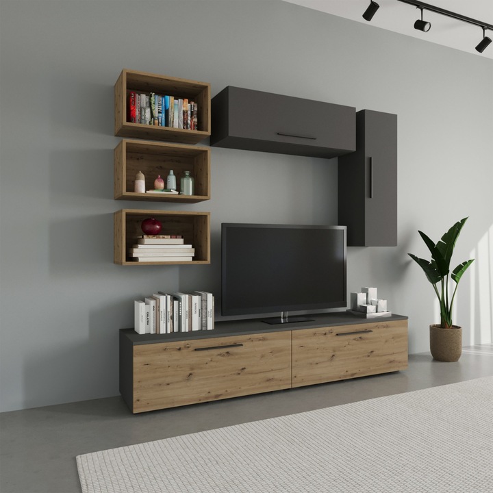 Living haaus Kos V14, Antracit/Stejar Artisan, L 190 cm