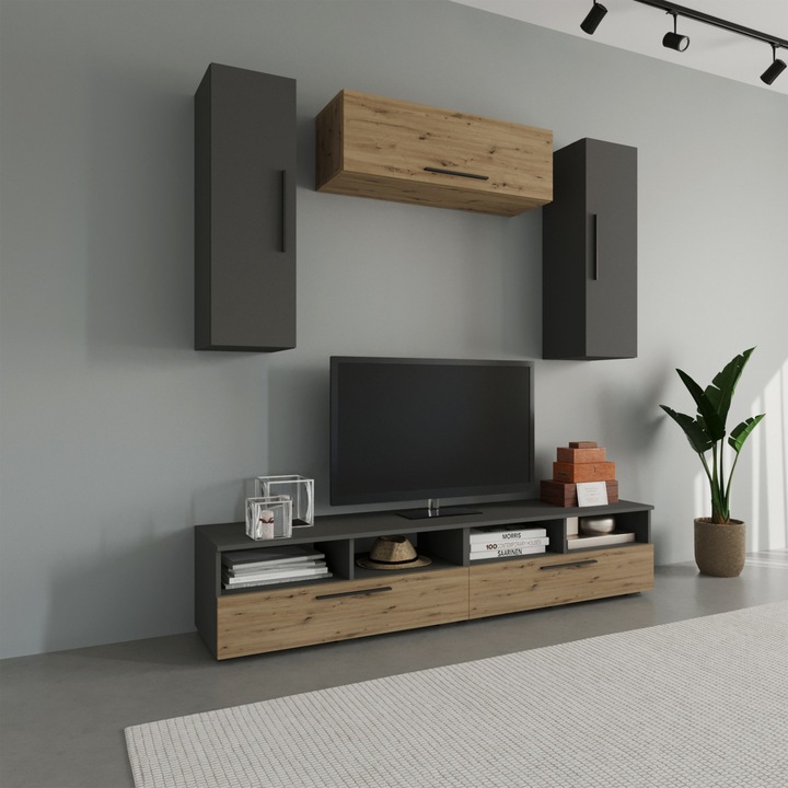 Living haaus Kos V18, Antracit/Stejar Artisan, L 190 cm