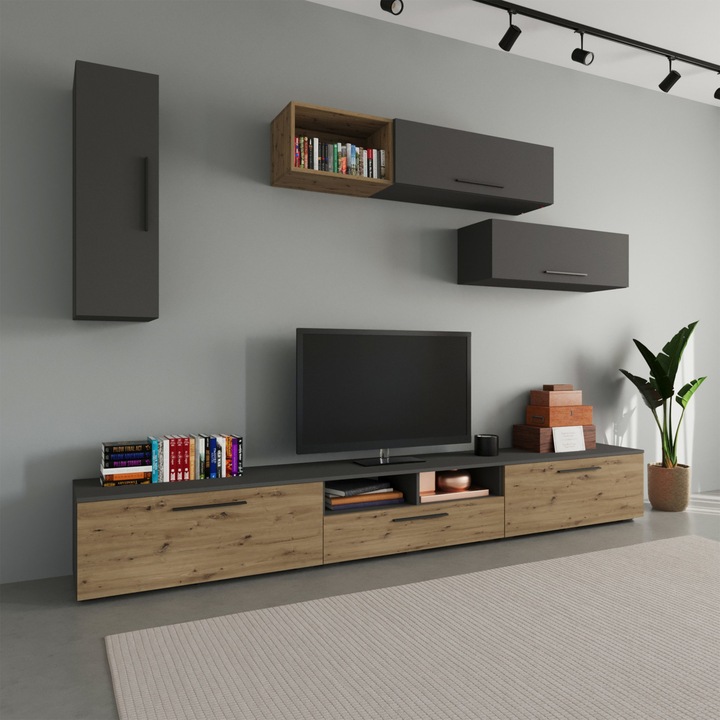 Living haaus Kos V19, Antracit/Stejar Artisan, L 285 cm