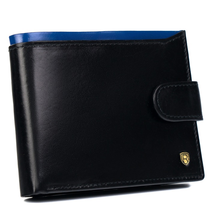 Мъжки портфейл от естествена кожа, черен и тъмносин, Rovicky n992l-rvt, 9.5 x 12.5 x 2.5 cm