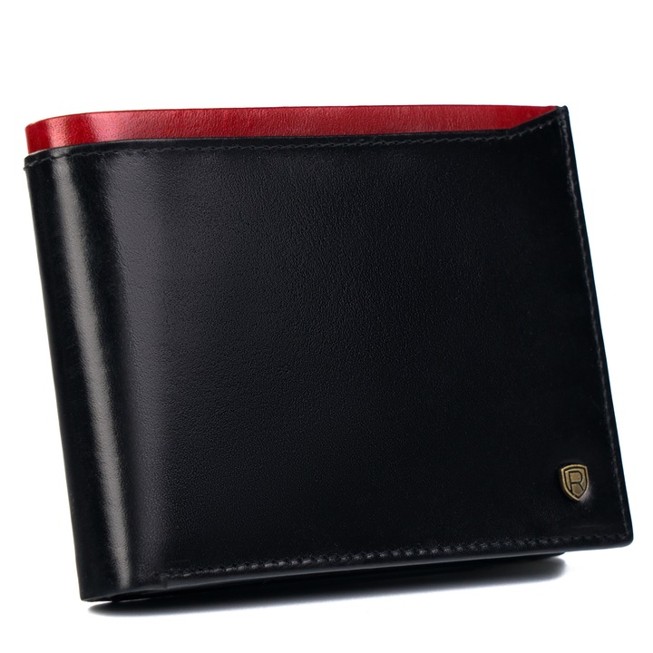 Мъжки портфейл от естествена кожа, черен и червен, Rovicky n992-rvt, 9.5 x 12.5 x 2.5 cm