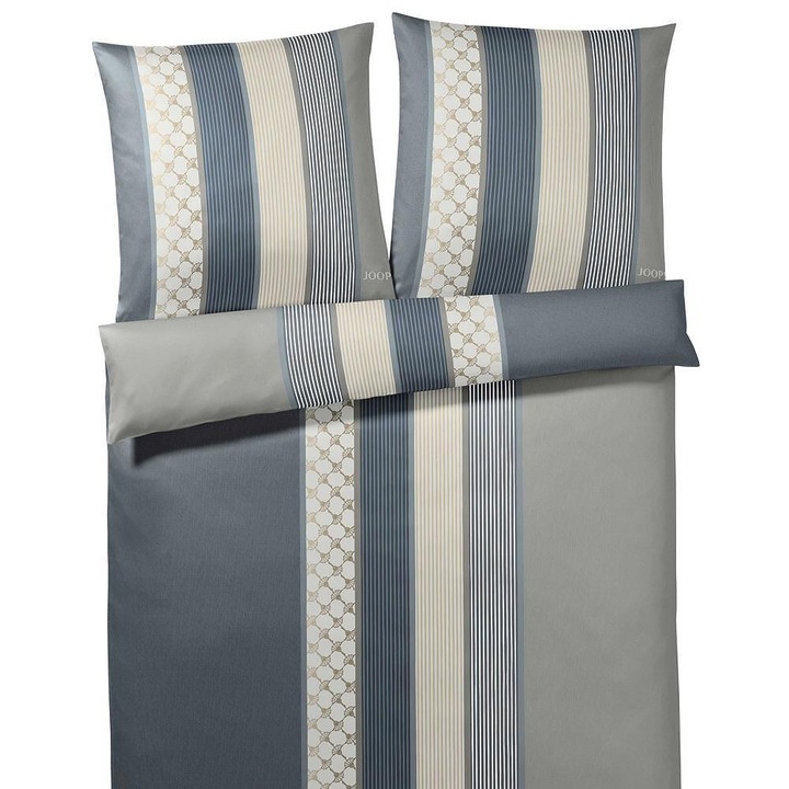 Set de dormit, Elegante, Bumbac, Cornflower Stripes, Husa pilota: 155 x 215 cm, Cearceaf: 280 x 280 cm, Fete perna: 50 x 70 cm, Gri