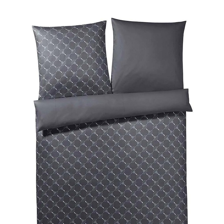 Set de lenjerie de pat, Elegante, Bumbac, cearceaf: 280x280 cm, husa pilota: 155x215 cm, fata perna: 50x70 cm, cu floarea de colt cu degrade, gri grafit