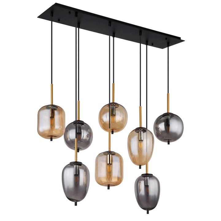 Полилей Globo Blacky, метал, месинг, опушено/кехлибарено стъкло, 8XE14