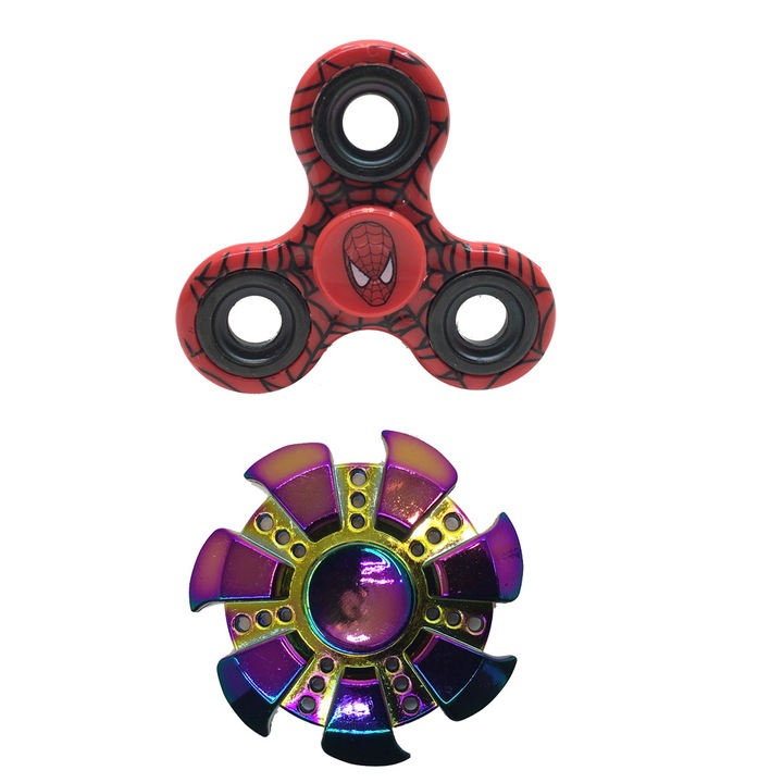 Anti-stressz játékkészlet, Spinner Chippo 175087-175667-1, Pókember és fém pörgető irizáló kerékkel, 2 darab