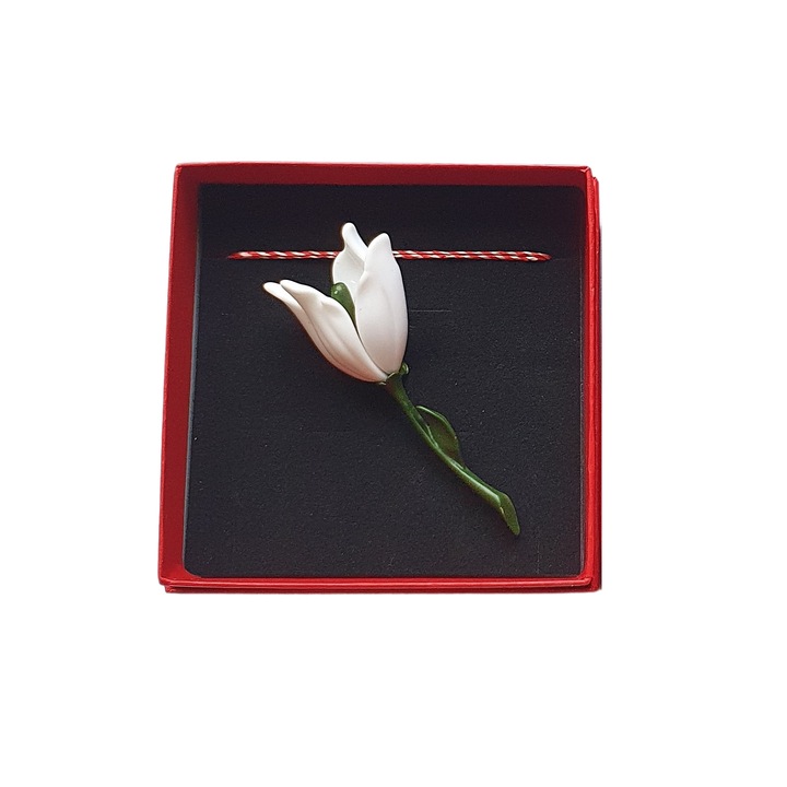 Martisor tip brosa din metal, in cutiuta din carton, lalea, model P0962