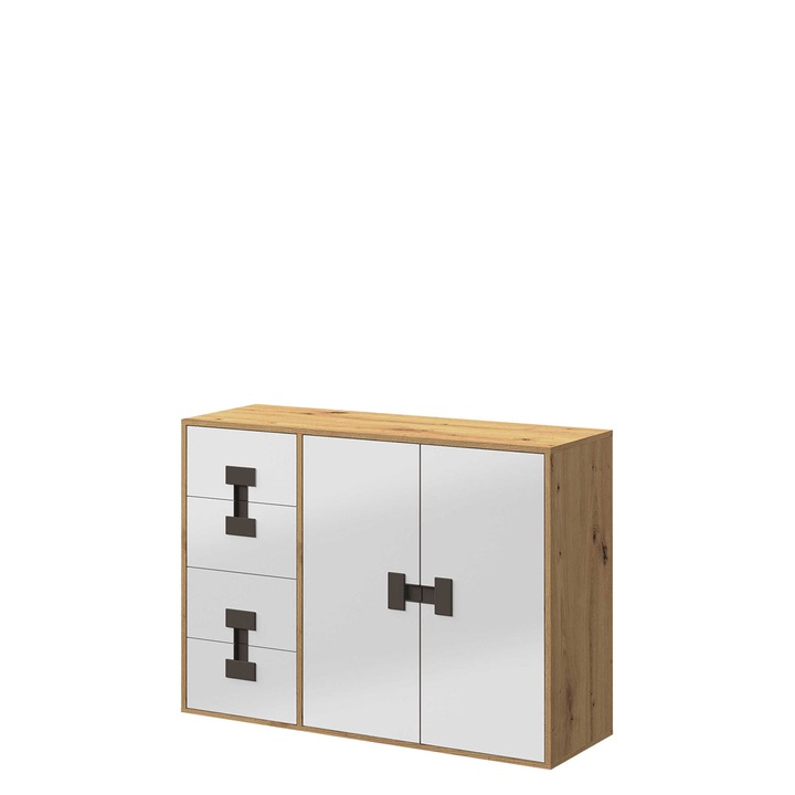 Comoda Tikrote TE08, MIRJAN24, stejar artisan / alb lucios, 117x86x40 cm