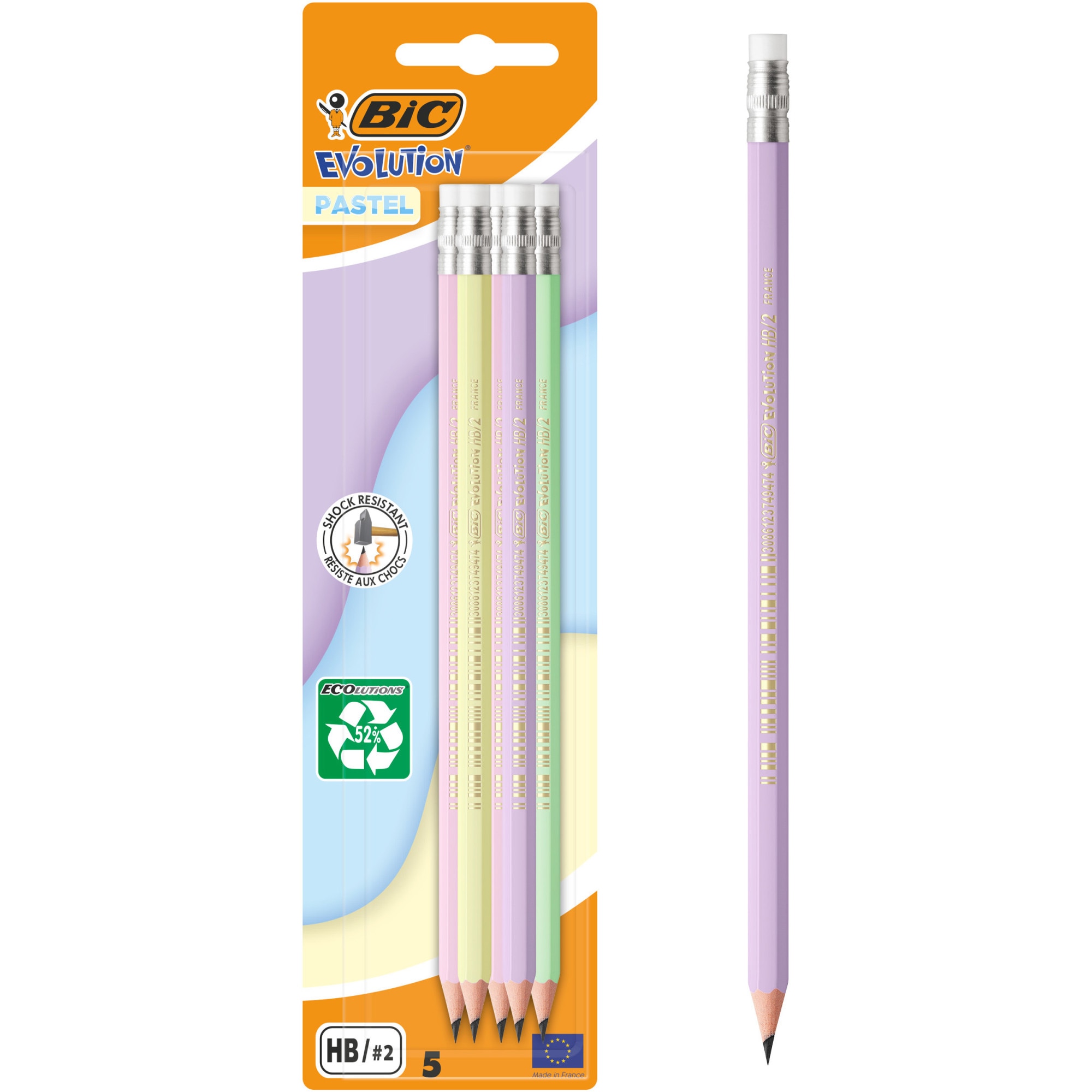 Creion grafit Evolution Pastel cu radiera Bl/5