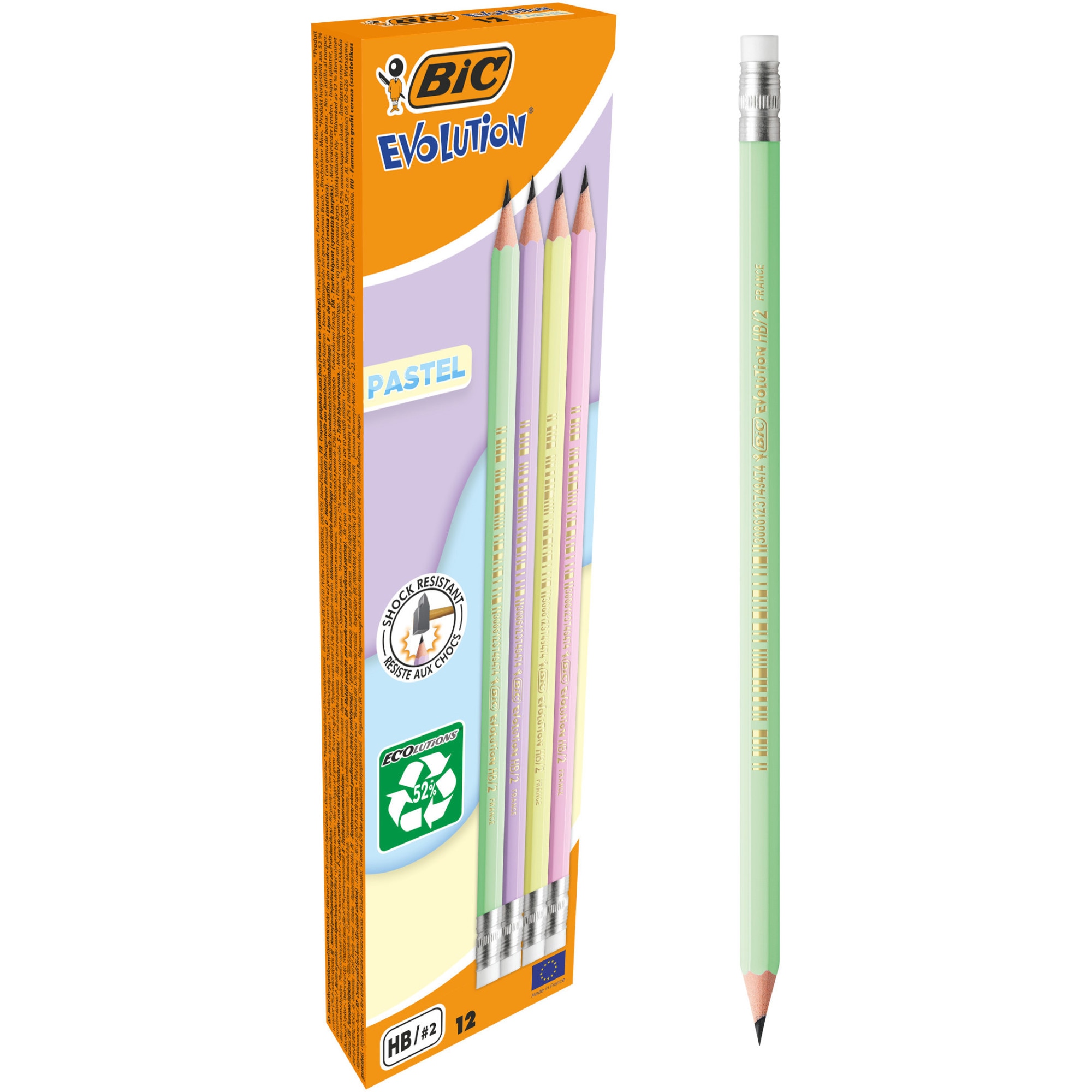 Creion grafit Evolution Pastel cu radiera cut/12