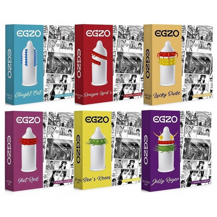 Set de 6 prezervative stimulatoare Spikes, Egzo, Medium, Soft