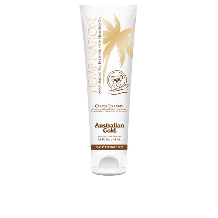 Хидратиращ крем за изравняване на тена, Australian Gold Hemp Nation Cocoa moisturizer tan extender, 83 ml