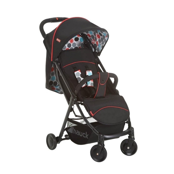 Детска количка, Hauck Rio Plus, Текстил, сгъваема с една ръка, голяма качулка, 86x43x100см, Черна