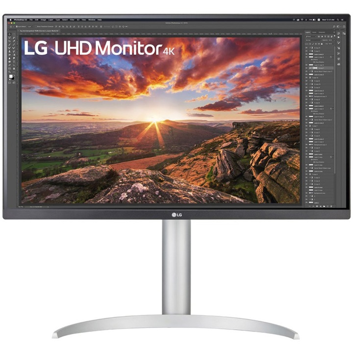 LG UHD 27"-es monitor IPS, 3840 x 2160, 5ms, 60hz, HDR 400, HDMIx2, DPx1, USB-C 90W, USB 3.0x2, HAS, Pivot
