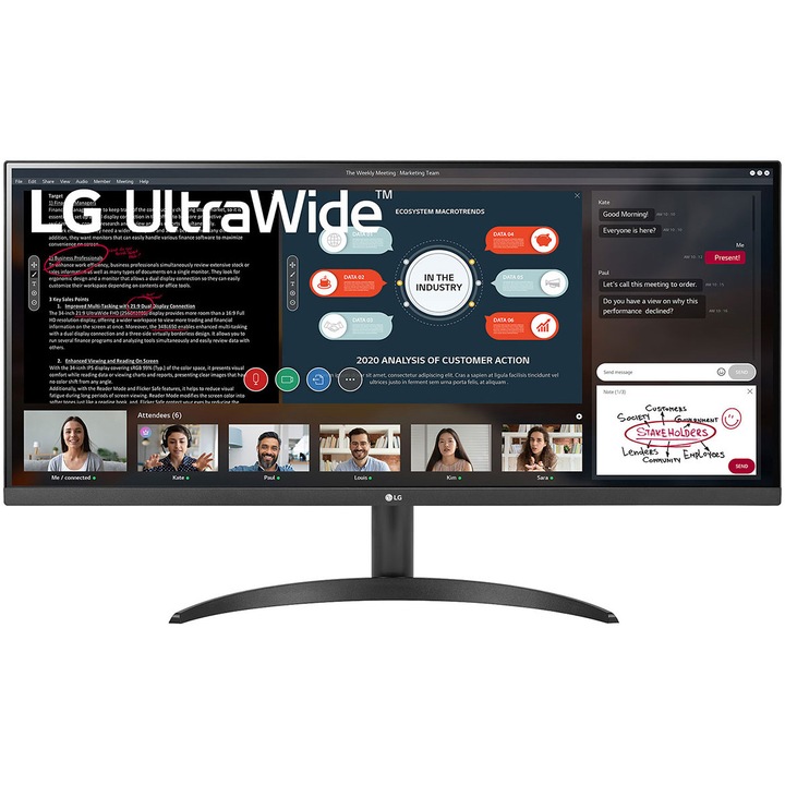 Монитор LG Ultrawide 34", IPS, 2560 x 1080, 5ms, 75hz, FreeSync, HDMIx2, Черен