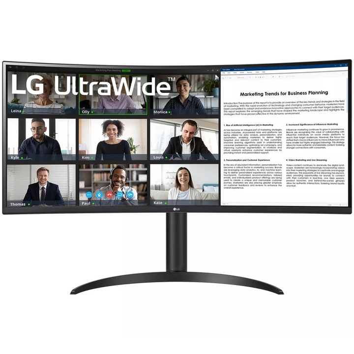 LG Ultrawide Curved LED monitor, 34" VA, ívelt, 21:9, 3440x1440, 5ms, 300cd, 100Hz, HDMI x 2, DisplayPort, USB, HDR10, sRGB 99%, fekete