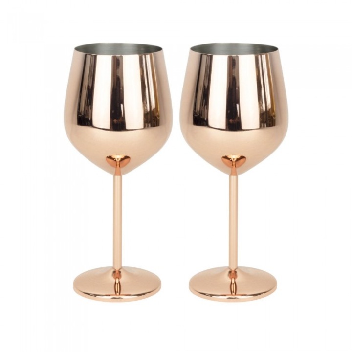 Set 2 pahare vin din inox CULINARO Cooper, 520ml, 7, 3xh21, 5cm, Rose Gold