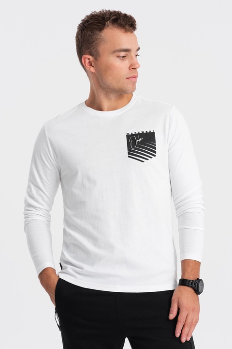 OMBRE, Памучна блуза с овално деколте, Бял/Черен