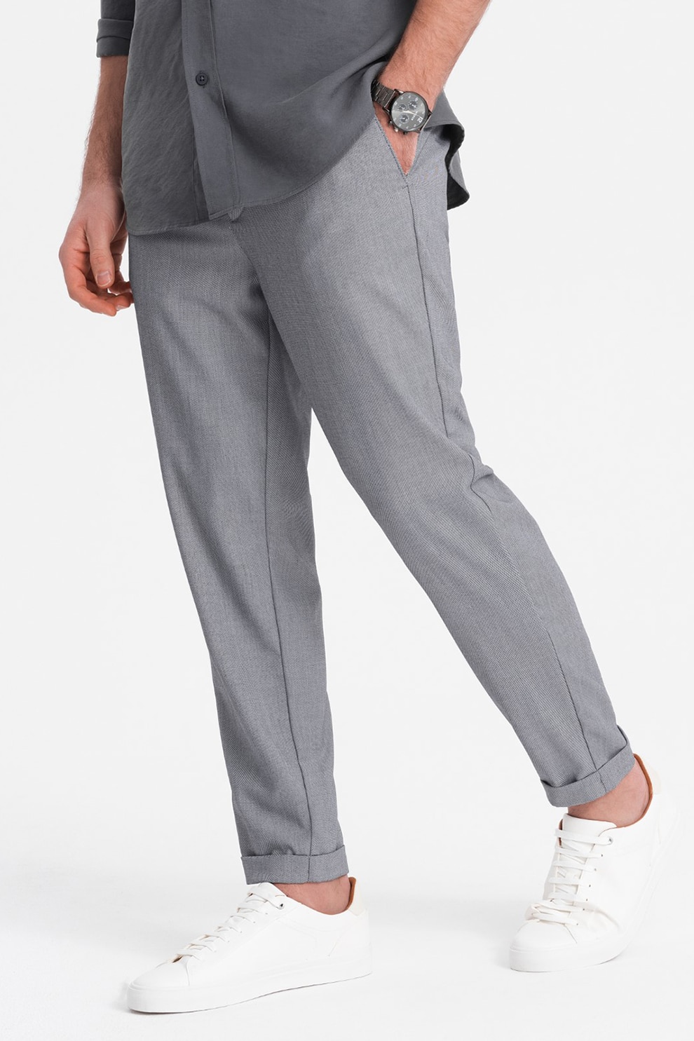 OMBRE, Pantaloni chino cu buzunare oblice, Gri melange, M