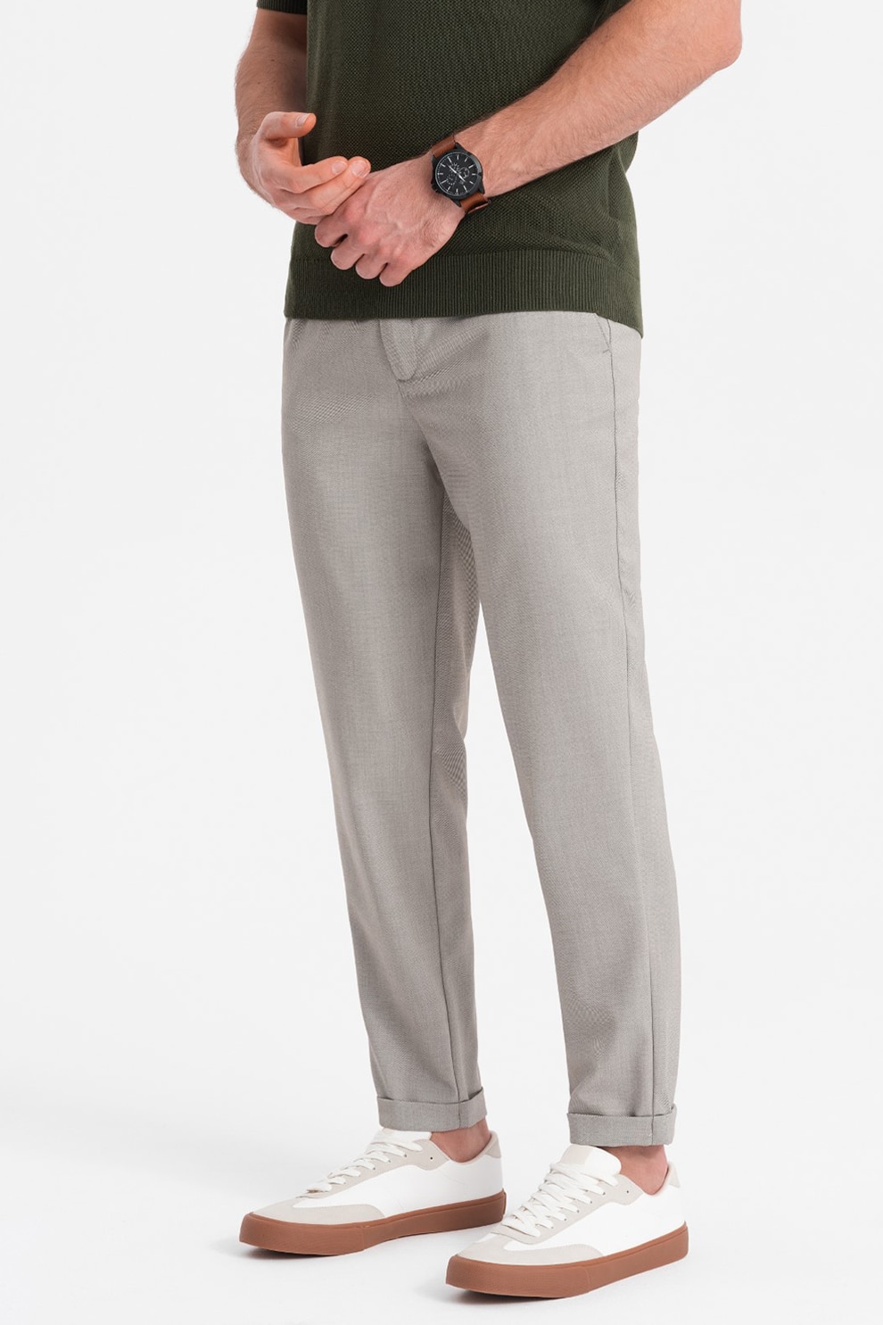 OMBRE, Pantaloni chino cu buzunare oblice, Gri deschis melange, L