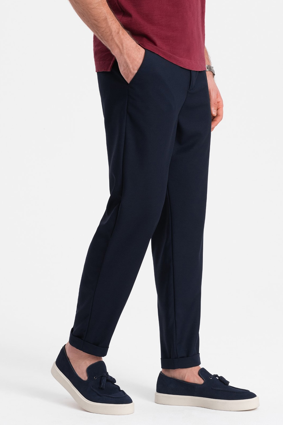 OMBRE, Pantaloni chino cu buzunare oblice, Bleumarin, XL