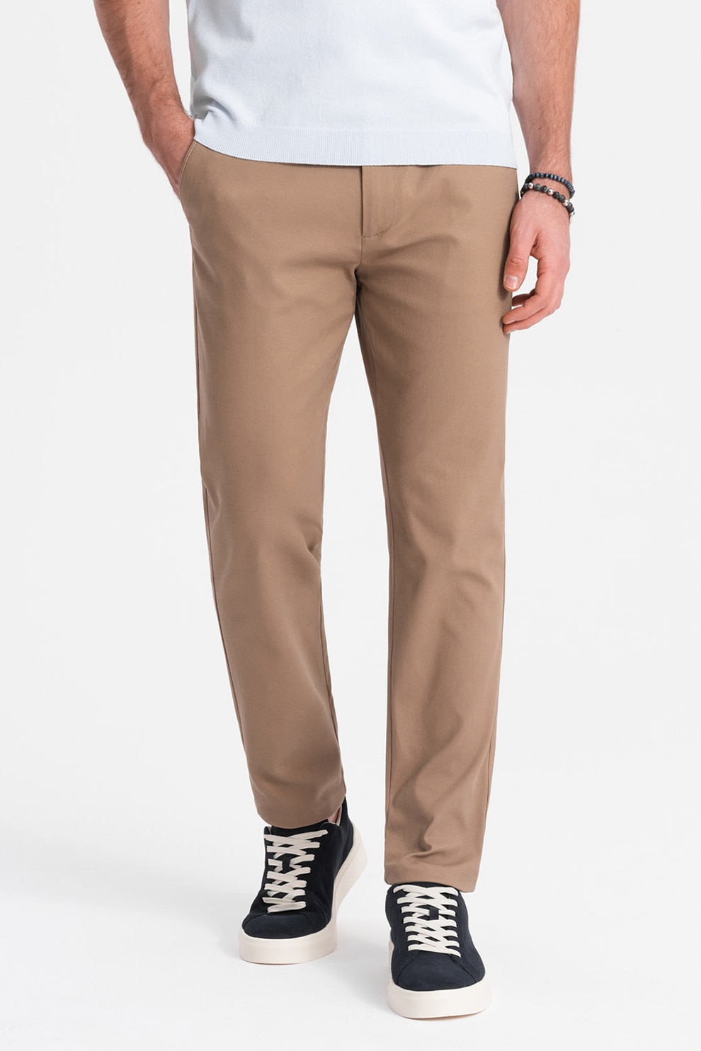 OMBRE, Pantaloni chino cu buzunare laterale, Maro deschis, S