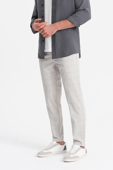 OMBRE, Кариран панталон със странични джобове, Светлосив меланж