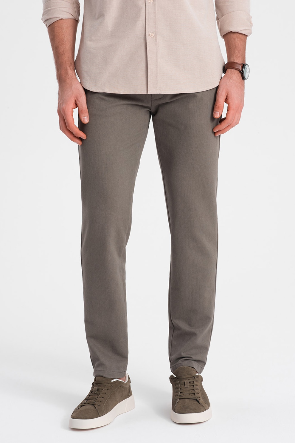 OMBRE, Pantaloni chino cu aspect texturat, Maro taupe, 2XL