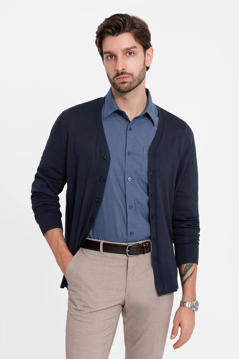 OMBRE, Camasa regular fit cu buzunar aplicat pe piept, Albastru inchis, S